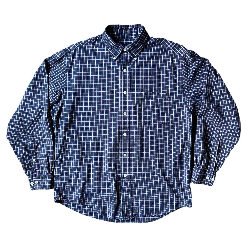 Brooks Brothers Men's Button Up Shirt Medium M Blue Tattersall Plaid Long Sleeve